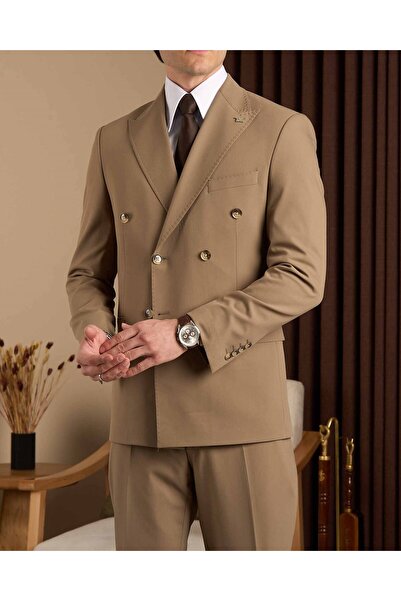 TerziAdemAltun Slim Fit Men's Pointed Collar Double Breasted Jacket Pants Sui...