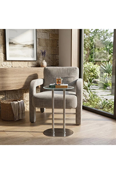 Al Hadaya Mall Modern Design Glass and Stainless Steel Single Service Table-S...