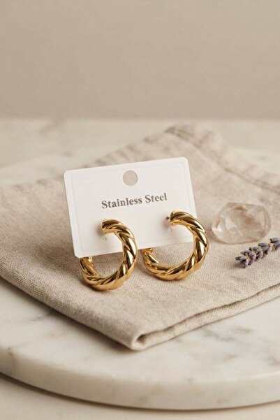 Inure Jewelry 316L Steel Gold Color Vintage Curved Hoop Model Earrings