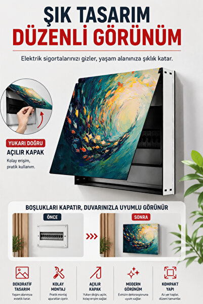 kutuTR Dekoratif Sigorta Kutusu Kapağı 39x32 cm Açılır Kapaklı Elektrik Panosu Gizleme Paneli SS033