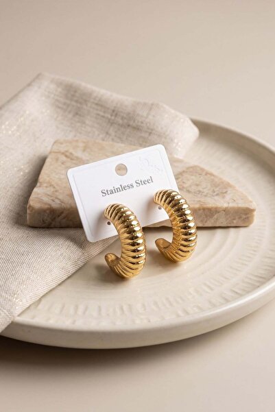 Inure Jewelry 316L Steel Gold Color Curved Croissant Model Earrings