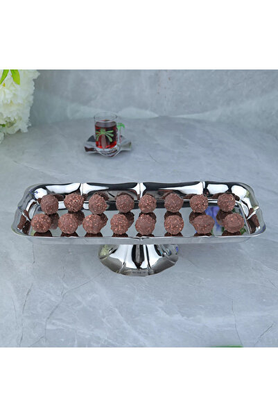 Al Hadaya Mall Stainless Steel Dessert Serving Tray with Elegant Design - Sil...