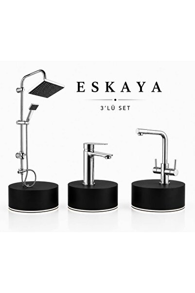 ESHOME Lüx Premium Krom 3'lü Set Robot Duş Seti Sabit Lavabo 3 Yollu Arıtma M...