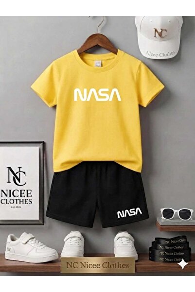 Leto Lykia Summer Children's T-Shirt Shorts Unisex (White with Nasa Print on ...