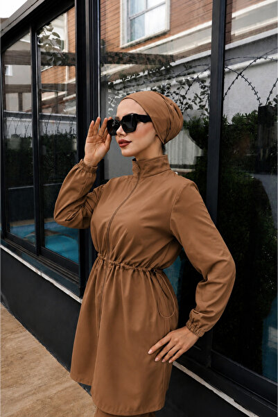 trendlina Camel Beli Ayarlanabilir Lastikli Su Itici Kumaştan 3'lü Tam Kapalı...