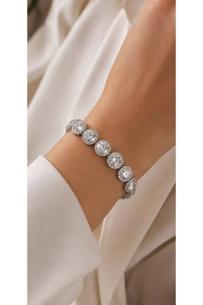 Valmont Women's White Stone Stylish Bracelet – Round Cut Sparkling Stone, Zir...