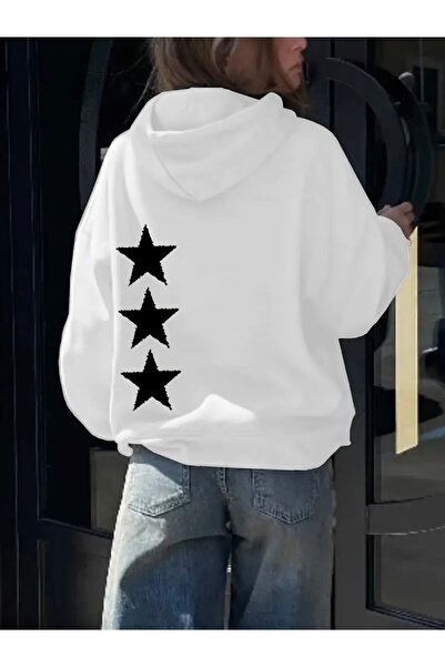 FUFLUNS Back Star Printed Oversized Women's Hooded Sweatshirt