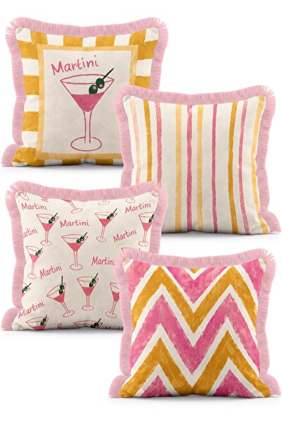 IdeCraft Martini Glass and Striped Zigzag Patterned Cocktail Themed Set of 4 ...