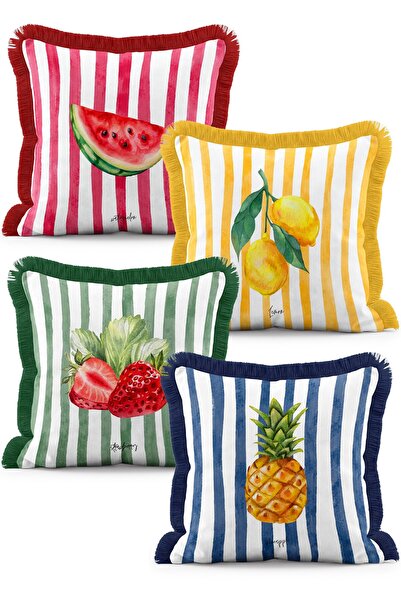 IdeCraft Yaz Meyveleri Çilek Limon Karpuz ve Ananas Desenli Çizgili 4'lü Saça...