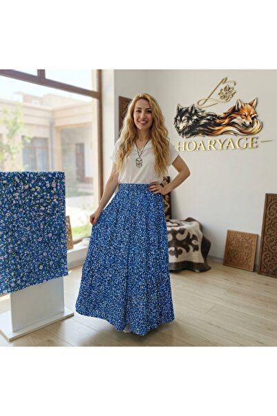 hoaryage Elastic Waist 3-Layer Ruffle Viscose Fabric Skirt, Mevlana Long Cott...