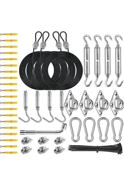 Generic Shade Sail Hardware Kit with 4pcs 13ft Nylon Coated Cable Wire Sun Sh...