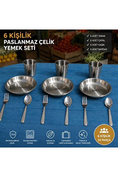 Metler 6 Kişilik 24 Parça Paslanmaz Çelik Yemek Seti Tabak Bardak Çatal Kaşık...