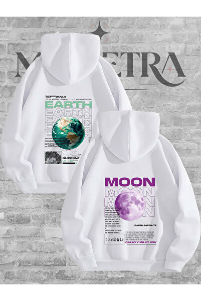Modetra Women Men Unisex World Moon Back Printed Lover Couple Combination Hoo...