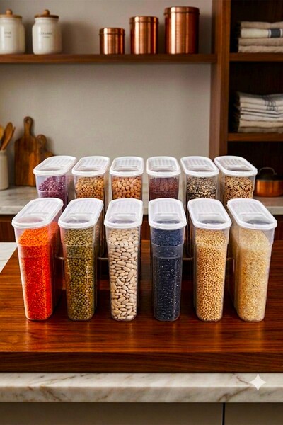 SWENCRAFT 12 ADET 6 Litre BEYAZ Erzak Bakliyat Saklama Kabı Kiler Box 6 'lı Set Lüks Şık Kutu BEYAZ