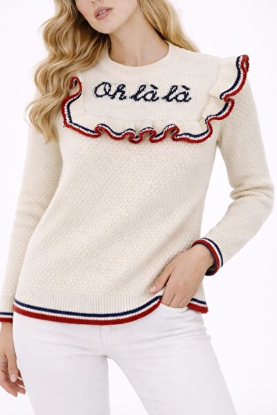ZERELLE COLLECTİON Women's Knitwear Sweater with Crew Neck, Stripe Details an...
