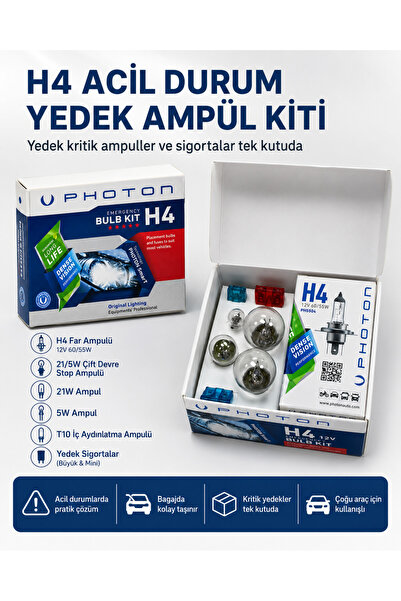 DuoLight H4 Acil Durum Yedek Ampül Kiti 12V 60/55W Far Stop Park T10 Ampul ve...