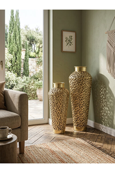 city gold 2’li Metal Gold Vazo Dekoratif 72-55cm