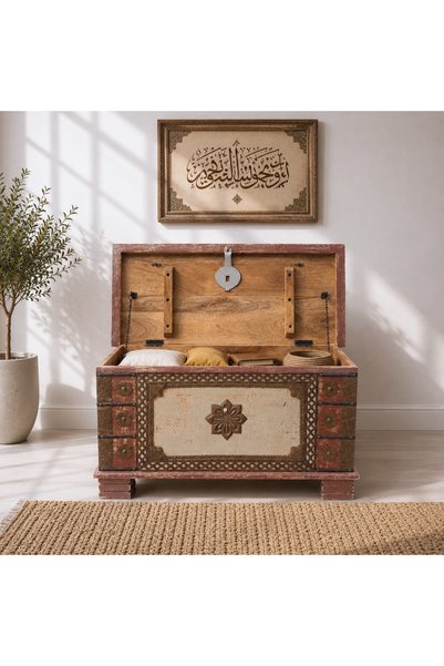 Al Athar Arts Heritage Solid Wood Blanket Treasure Storage Box – Handcrafted{width 80 x depth 40 x height 45 cm}