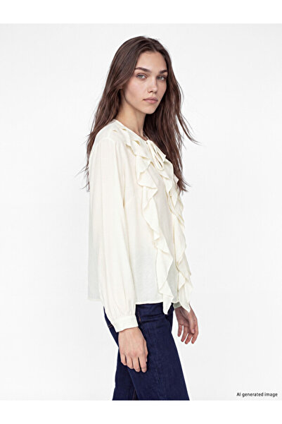 LC Waikiki Rmz Gi̇yi̇m Farkiyla Tie-Back Roba Collar Ruffle Blouse