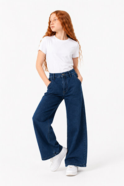 GİYİCEM TEKSTİL Girl's Street Comfort High Waist Wide Leg Jean Pants 2230