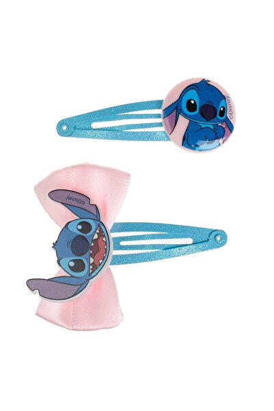 Disney Agrafe de păr pentru copii Stitch, albastre cu sclipici, fundiță roz, ...