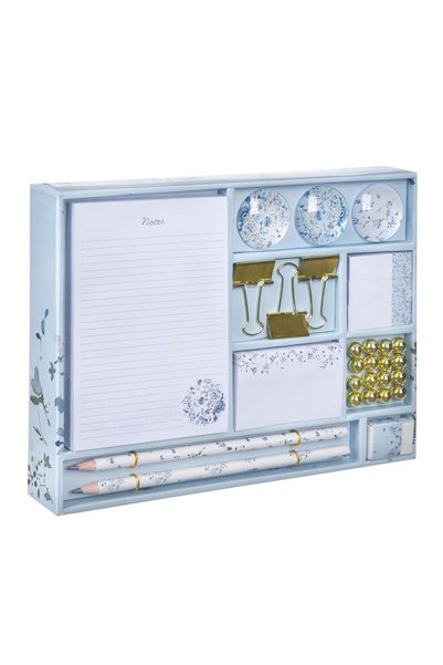 OEM Set de papetărie de birou floral albastru cu accente aurii