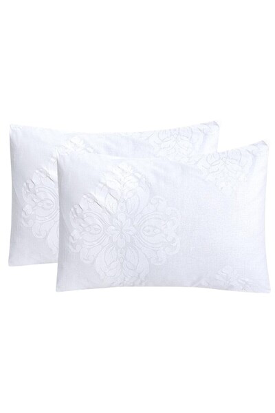 OEM Fata de perna Deluxe Pucioasa Lorena, bumbac, alb, 50 x 70 cm, set 2 bucati