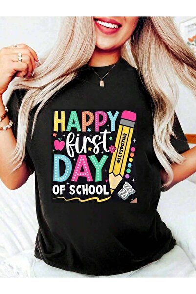 25W 100% Cotton Happy First Day Of Pencil Teacher Back To School T-Shirt Wome...