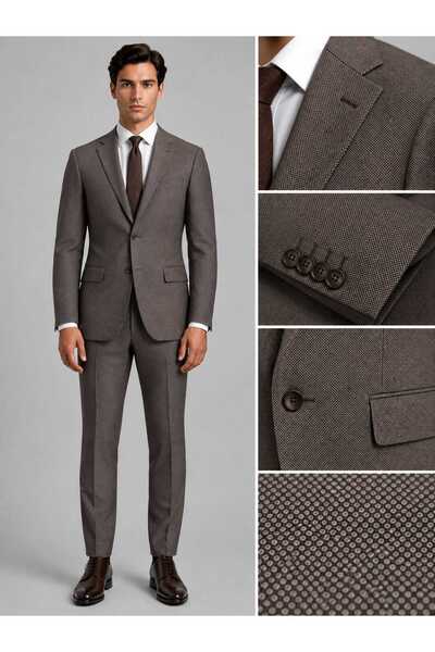 Cambridge Slimfit Kahverengi Dokulu Takım Elbise Beden: 46-48-50-52-54-56-58
