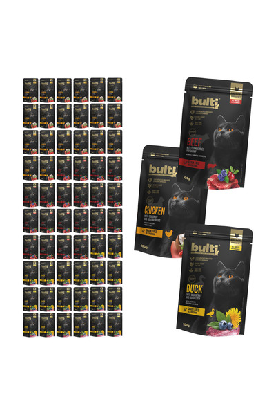 Bulti Hrană umedă pentru pisici Superfood, Arome asortate, Plic 60x100g