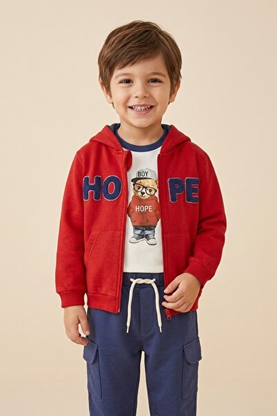 zumino Boys' Hooded Zippered Cardigan with Embroidery and Cargo Pockets 3-Pie...
