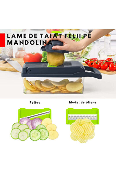 Generic Mărunțitor manual fructe și legume cu 8 accesorii tăiere și container...