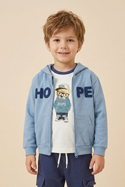 zumino Boys' Hooded Zippered Cardigan with Embroidery and Cargo Pockets 3-Pie...