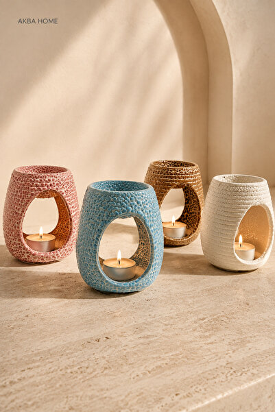 AKBA HOME Seramik Buhurdanlık Tealight Mum Uyumlu Uçucu Yağ ve Wax Aromaterap...