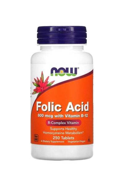 Now Foods حمض الفوليك مع فيتامين ب-12 800 ميكروغرام - 250 قرص