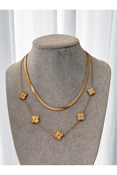 ANGELSS JEWELLERY طقم قلادة إيطالية مزدوجة الطبقات من طراز كومبين يونكا (طقم ...