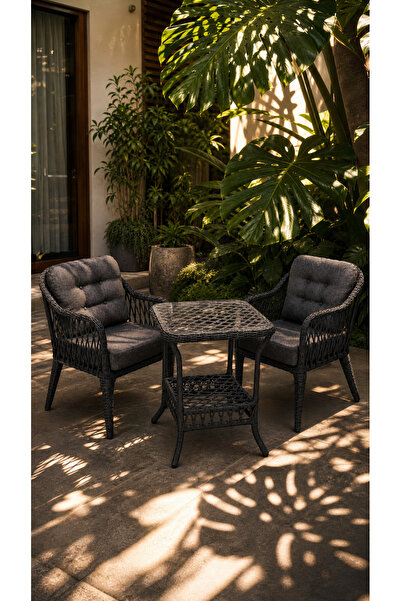 Çavdar Group Small Raddan 1+1 Bistro Set Minderli 2 Kişilik Raddan Oturma Gru...