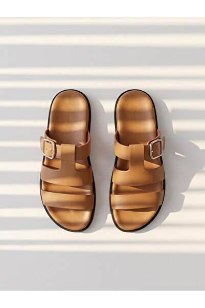 Friend & Trend Matte Faux Leather 3-Stripes Belted Metal Buckle Comfortable S...