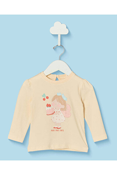 REDTAG Infant Girls Beige Girl Artwork Long Sleeve T-Shirt