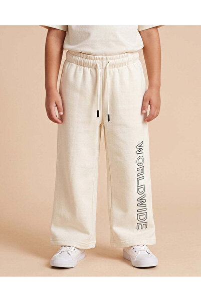 REDTAG Boys Ivory Wide Leg Track Pants With Leg Print
