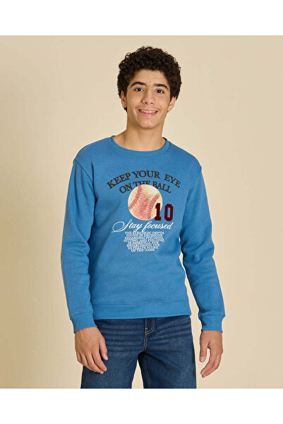 REDTAG Senior Boys Blue Printed Sweatshirt