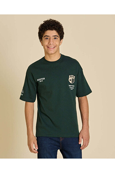 REDTAG Senior Boys Green Boston 97 Printed T-Shirt