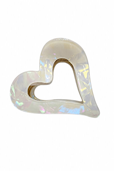 Jack Ferrero White Heart-Shaped Iridescent Hair Clip with Latch, Stylish Desi...