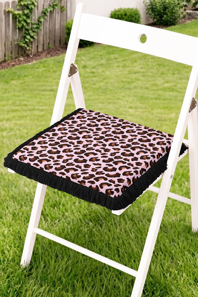 Realhomes Leopard Patterned Fringed Zippered Chair Cushion - Modern and Retro...