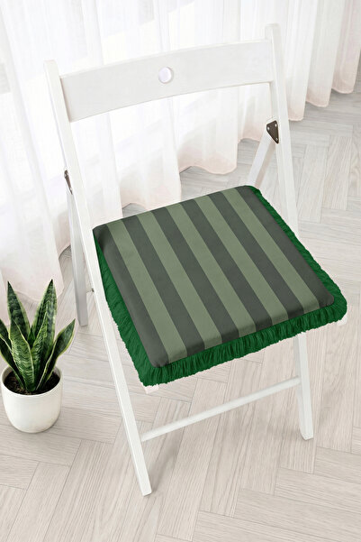 Realhomes Thick Striped Patterned Fringed Zippered Chair Cushion - Tufted Kit...
