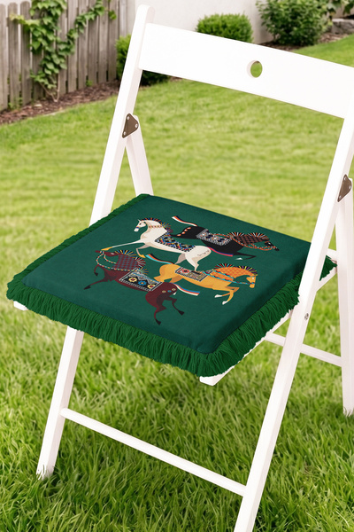 Realhomes Colorful Running Horse Figured Ethnic Patterned Fringed Zippered Ch...