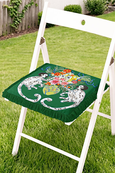Realhomes Two Leopard Figures Floral Bouquet Patterned Fringed Zippered Chair...
