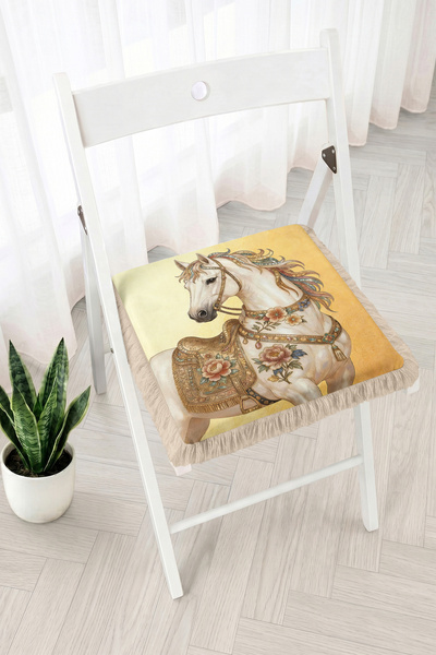 Realhomes Floral Saddle Detailed Horse Figured Fringed Zippered Chair Cushion...