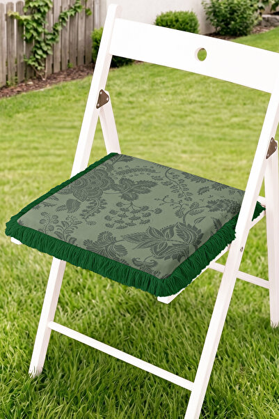 Realhomes Dark Floral and Leaf Pattern Fringe Zippered Chair Cushion - Vintag...