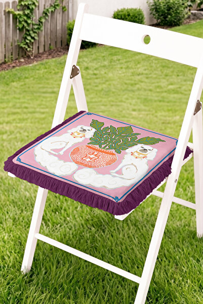 Realhomes Fringed Zippered Chair Cushion with Lucky Symbol Vase and Double Do...